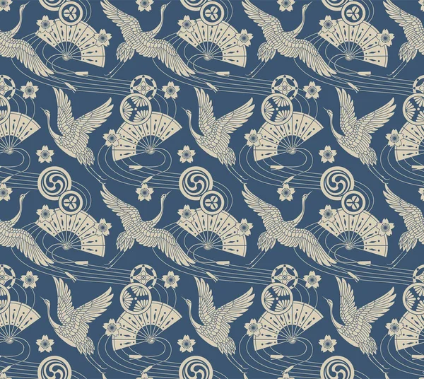 Grue Volante Japonaise Motif Oiseau Vectoriel Modèle Sans Couture — Image vectorielle