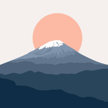 Fuji Dağı ve Güneş Japon Pastel Dağı