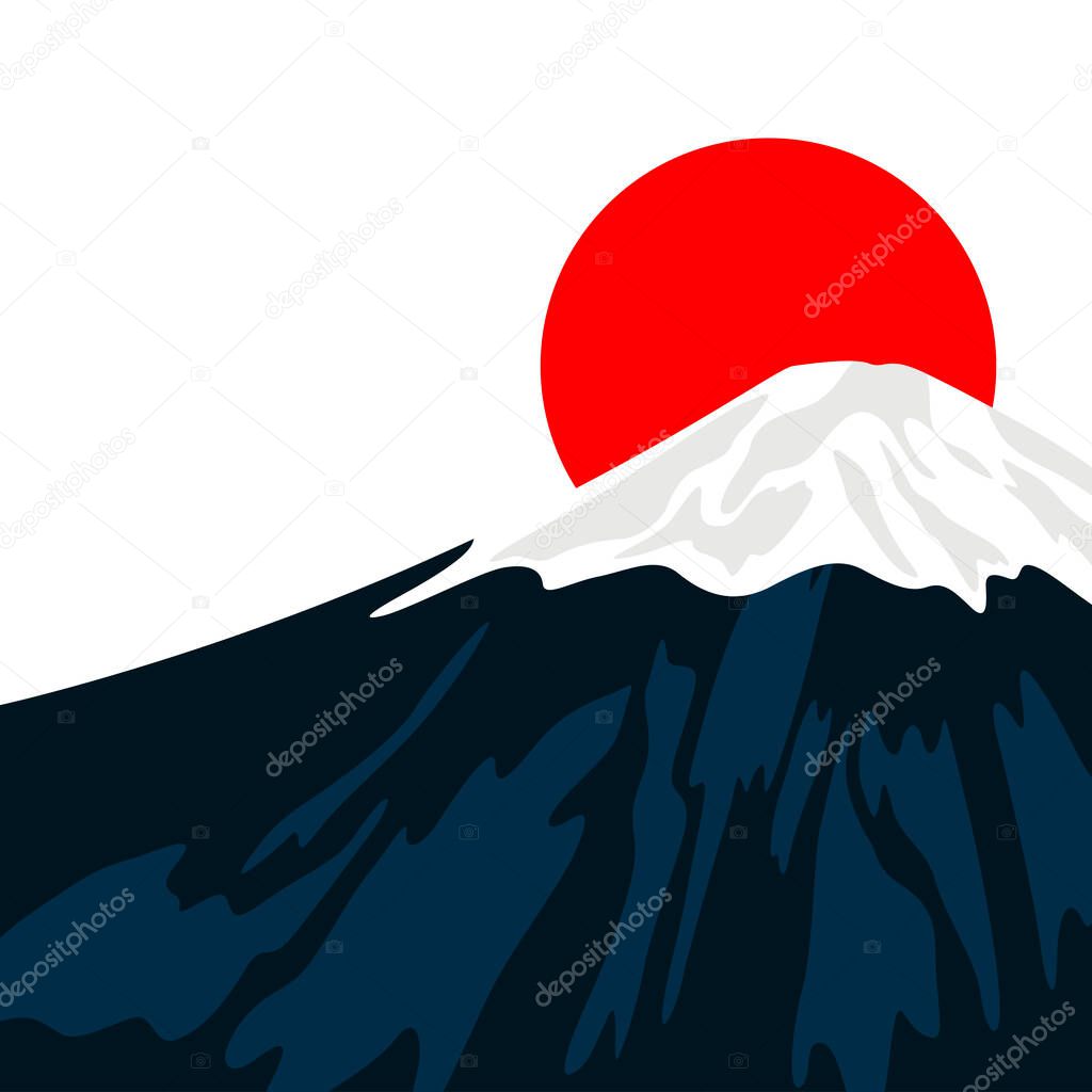 Japanese Mount Fuji and Red Sun