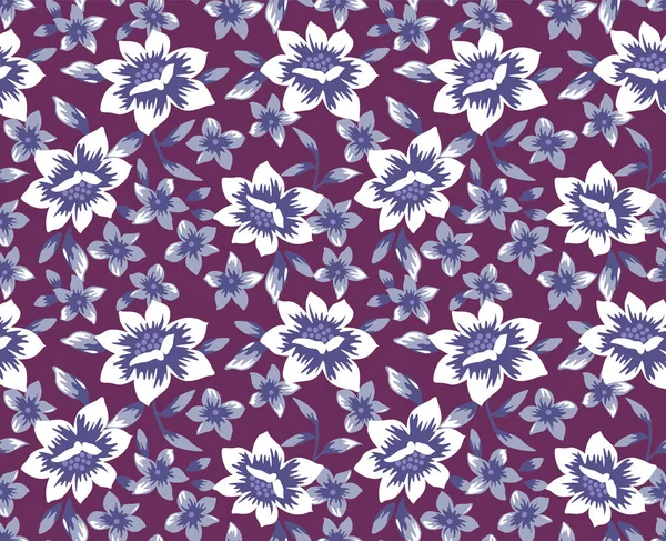 Japonés Púrpura Bonita Flor Vector Sin Costura Patrón — Vector de stock