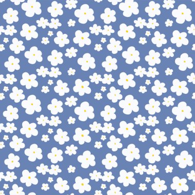 Japon Şirin Daisy Çiçek Vektörü Kusursuz Desen