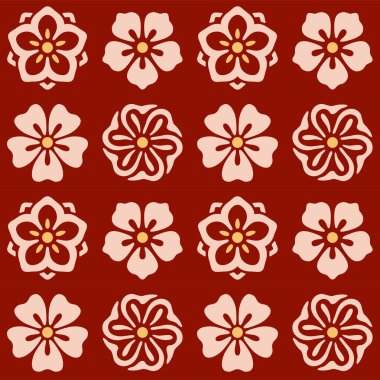 Japon Çiçek Motifli Vektörü Kusursuz Desen