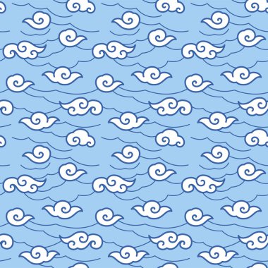 Japon Şirin Bulut Vektörü Kusursuz Desen