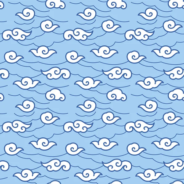 Japanese Cute Cloud Vector Seamless Pattern — Stock Vector