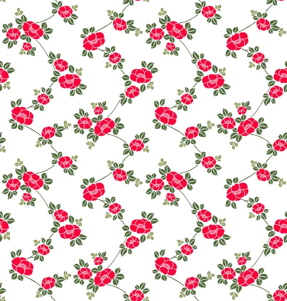 Fleur Rouge Japonaise Vigne Zigzag Vecteur Modèle Sans Couture — Image vectorielle