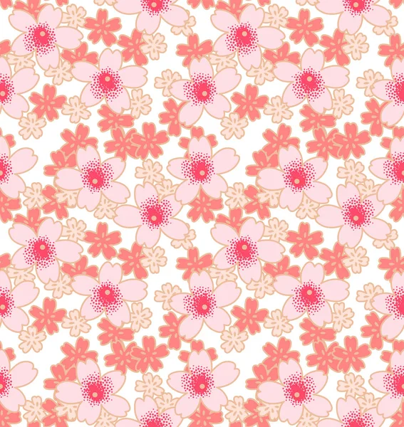 Japanese Pink Cherry Blossom Vector Seamless Pattern — Stock Vector