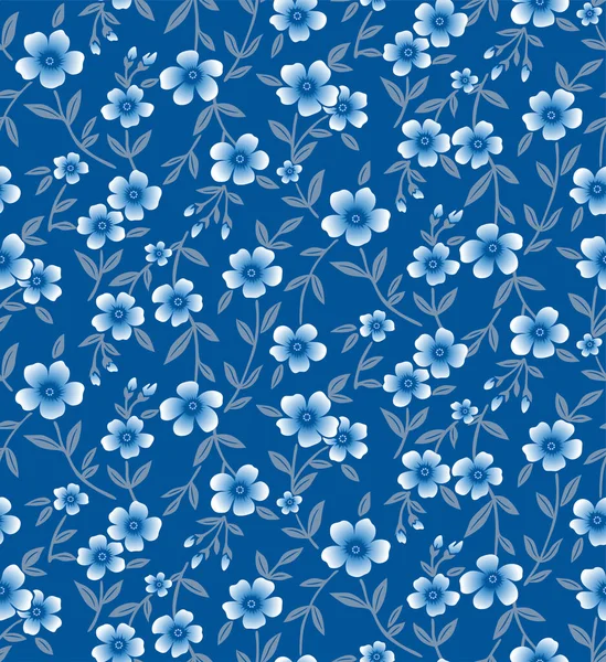 Padrão Sem Costura Vetor Folha Flor Azul Japonês — Vetor de Stock