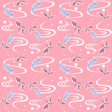 Japon Pastel Altın Balık Nehri Vektörü Kusursuz Desen