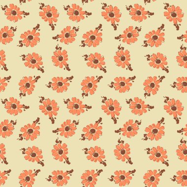 Japon Klasik Turuncu Çiçek Vektörü Kusursuz Desen
