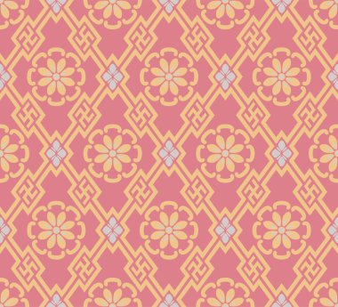 Japanese Luxury Flower Diamond Motif Vector Seamless Pattern