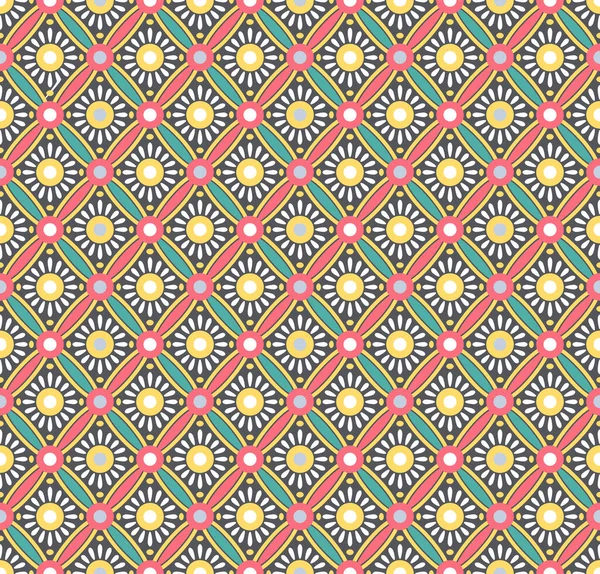 Japanese Colorful Circle Diamond Flower Vector Seamless Pattern — стоковый вектор