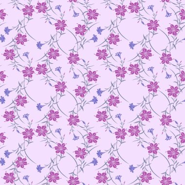 Japon Romantik Çiçek Dalları Vektörü Kusursuz Desen