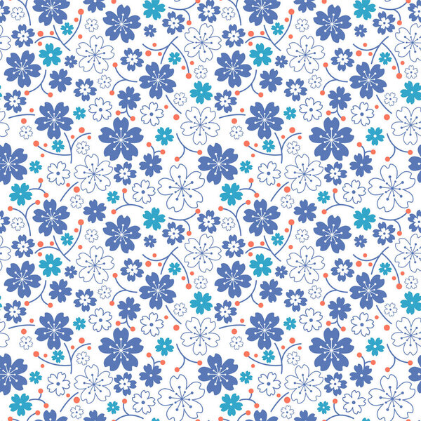 Japanese Pretty Cherry Blossom Vector Seamless Pattern