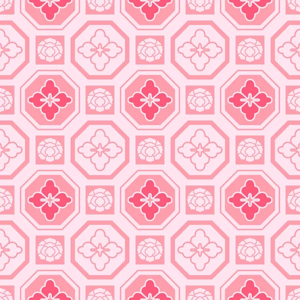 Japanese Cute Pink Flower Mosaic Vector Seamless Pattern — Stock Vector