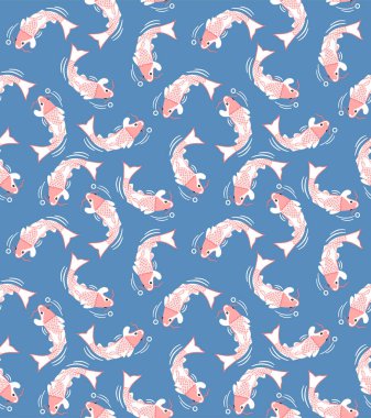 Japanese Carp Fish Vector Seamless Pattern