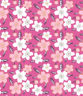 Japanese Cute Cherry Blossom Leaf Vector Seamless Pattern