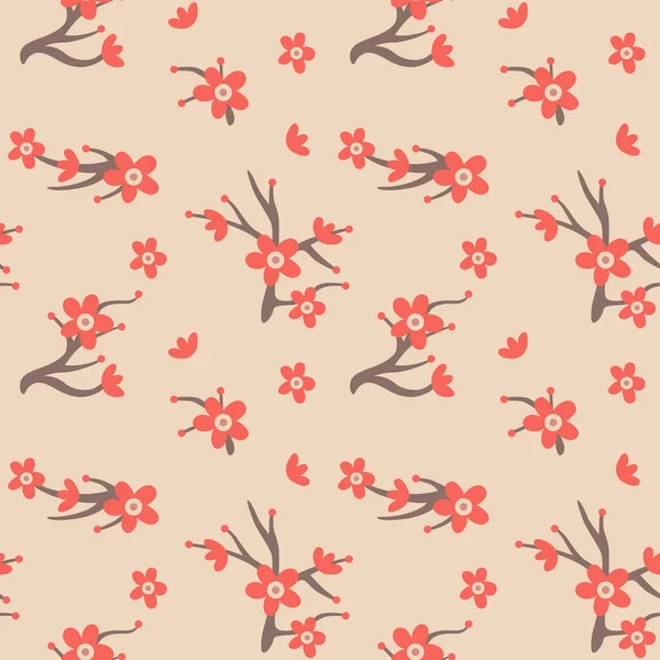 Japonais Mignon Fleur Branche Vectoriel Sans Couture Modèle — Image vectorielle
