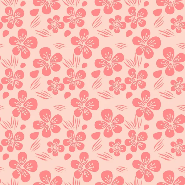 Japanese Pretty Cherry Blossom Vector Seamless Pattern Stockvector