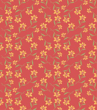 Japon Kıvrımlı Çiçek Dalları Vektörü Kusursuz Desen