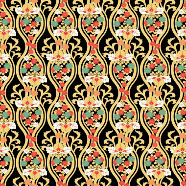 Japon Lüks Çiçek Kıvrımlı Dalga Vektörü Kusursuz Desen