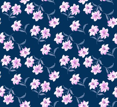 Japon Tatlı Çiçek Yaprak Dalı Vektörü Kusursuz Desen