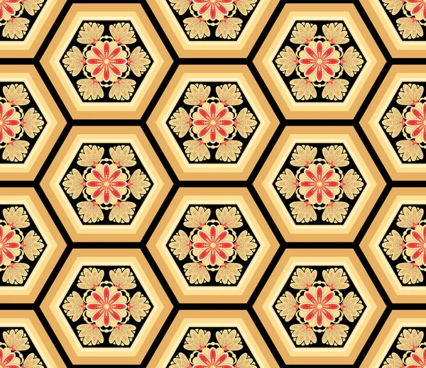 Japonais Luxe Hexagone Fleur Vectoriel Modèle Sans Couture — Image vectorielle