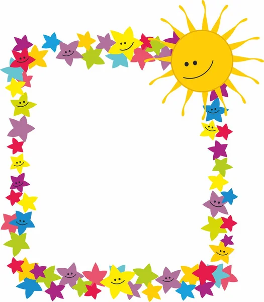 Dekoratif Çocuklar Çerçeve Baner Ile Yıldızlar Güneş — Stok Vektör