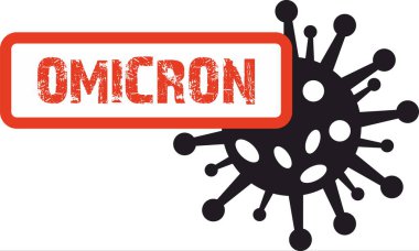  Omicron koronavirüsü kırmızı ve siyah simge ve damga 