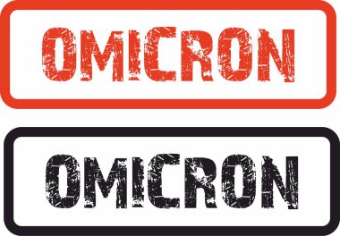  Omicron koronavirüsü kırmızı ve siyah simge ve damga 