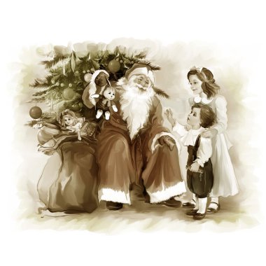 çocuk ve Noel Baba yeni yıl ağacı yakınındaki