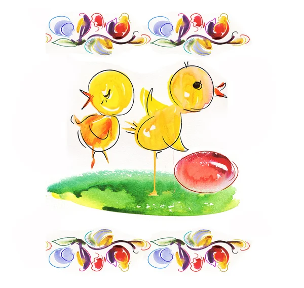 Easter card with funny chickens — Stock Photo, Image