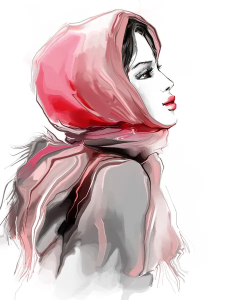Menina bonita no cachecol de inverno rosa — Fotografia de Stock