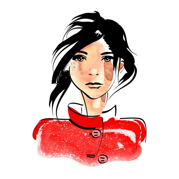 Kvinna i röd jacka — Stock vektor