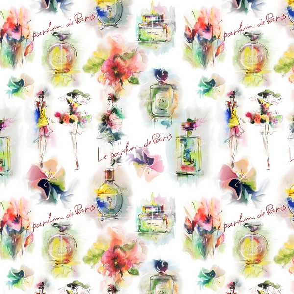 Perfume bottles and flowers — Stock Photo, Image