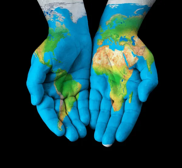 Map painted on hands — Stock Photo, Image