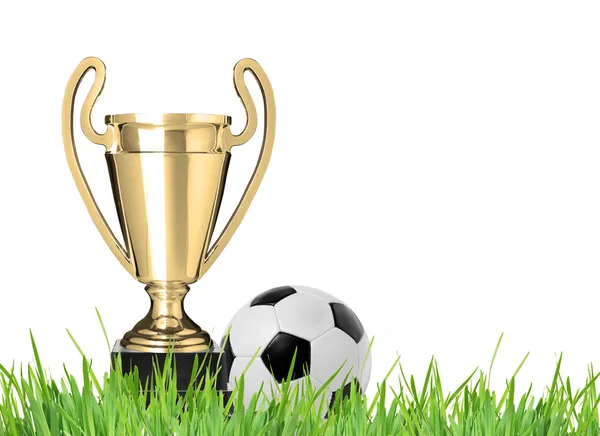 Trofeo e pallone da calcio — Foto Stock