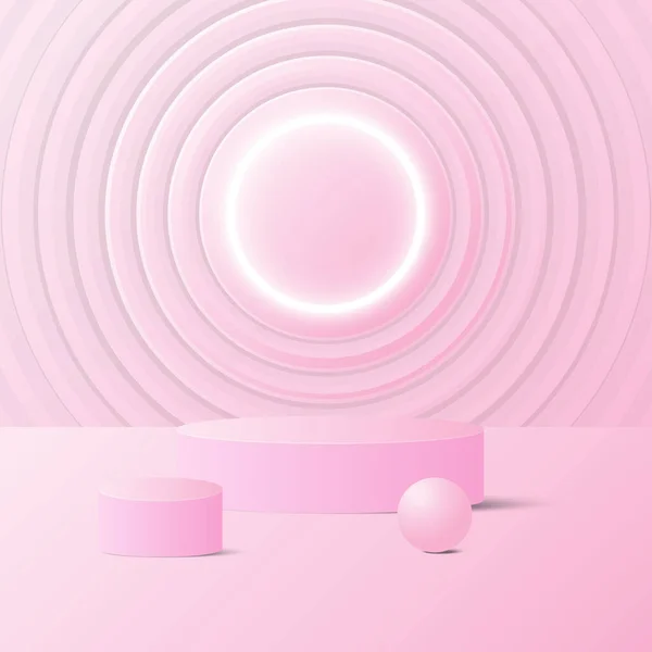 Abstract background design circle plate cylindrical pedestal product stand for advertising in a pink tone, banner template, e-commerce, commerce.