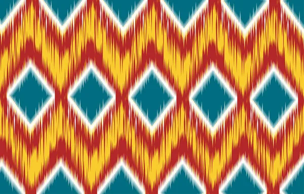 Geometric Ikat Pattern Yellow Red White Green Color Tribal Ethnic — Vetor de Stock
