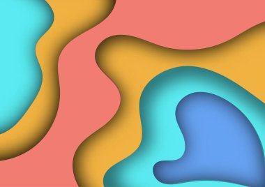 3d mavi, sarı ve yeşil renk tonu soyut arkaplan, kağıt kesimi biçimi. İş sunumları, kartlar, broşürler, afişler için tasarım düzeni. 