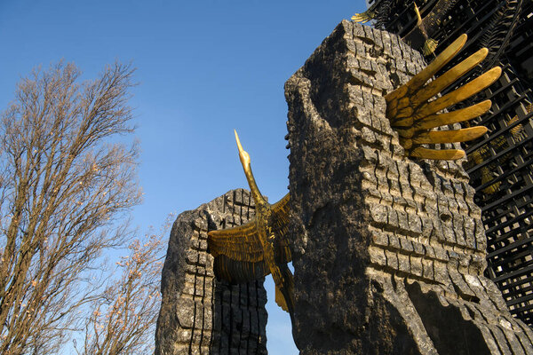 Fragment of Memorial to the victims of the Holodomor, dedicated to victims of the big hunger in Ukraine 1932 - 1933. Kyiv, Ukraine. October 2021. High quality photo