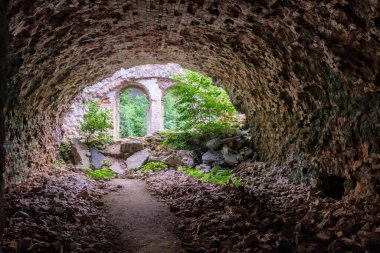 Ukrayna 'nın Rivne bölgesindeki Dubno Kalesi ya da Tarakaniv Kalesi' nin kalıntıları. Fort 'un içi. Yüksek kalite fotoğraf