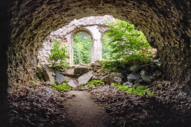 Ukrayna 'nın Rivne bölgesindeki Dubno Kalesi ya da Tarakaniv Kalesi' nin kalıntıları. Fort 'un içi. Yüksek kalite fotoğraf