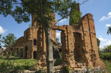 Ukrayna 'nın Rivne bölgesinde, Korets' teki eski şatonun yıkıntılarının manzarası. Ağustos 2021. Yüksek kalite fotoğraf