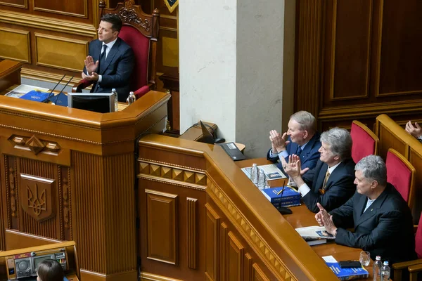 Prezydent Ukrainy Wołodymyr Zelenski Byli Prezydenci Ukrainy Leonid Kuchma Wiktor — Zdjęcie stockowe