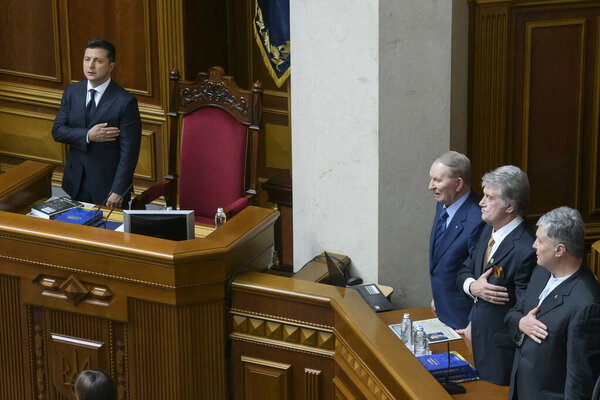 Ukrainian President Volodymyr Zelensky and former presidents of Ukraine Leonid Kuchma, Viktor Yushchenko and Petro Poroshenko during Solemn Session Of Ukrainian Parliament in Kyiv, Ukraine. 24-08-2021