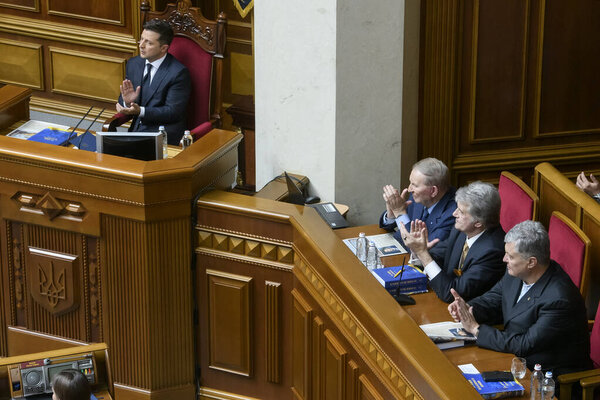 Ukrainian President Volodymyr Zelensky and former presidents of Ukraine Leonid Kuchma, Viktor Yushchenko and Petro Poroshenko during Solemn Session Of Ukrainian Parliament in Kyiv, Ukraine. 24-08-2021