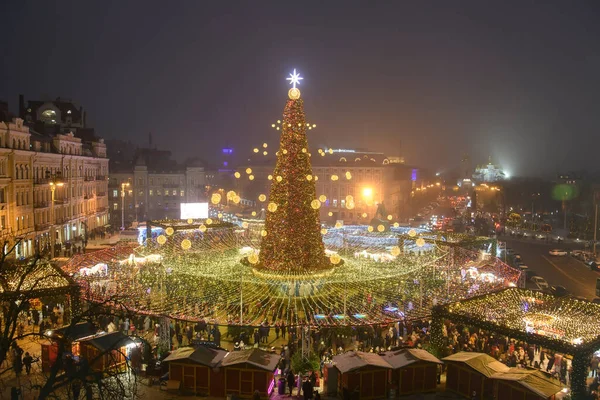 Aerial View Christmas Tree Sophia Sofiyska Square Central Kyiv Ukraine — Fotografia de Stock