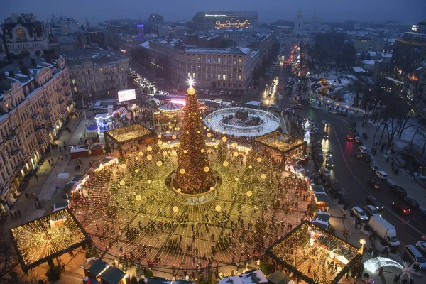 Aerial View Christmas Tree Sophia Sofiyska Square Central Kyiv Ukraine — Fotografia de Stock