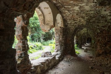Ukrayna 'nın Rivne bölgesindeki Dubno Kalesi ya da Tarakaniv Kalesi' nin kalıntıları. Fort 'un içi. Yüksek kalite fotoğraf