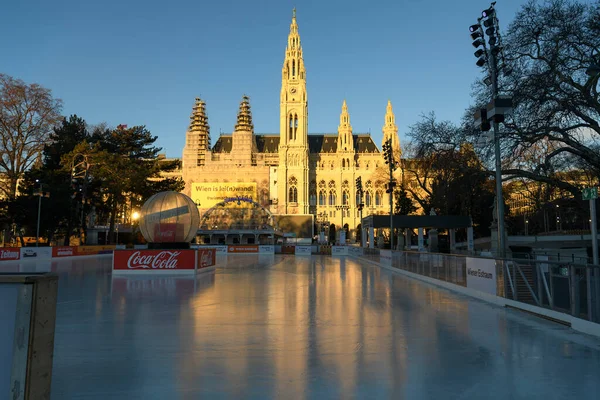 Large Public Skating Rink Rathausplatz Square Vienna City Hall Building — Stock Photo, Image